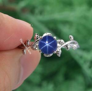 Blue Star Sapphire <b>Ring</b>, Leaf <b>Ring</b> Star Sapphire <b>Ring</b>, 925 Sterling Silver, Lindy Blue Star <b>Ring</b>, Promise <b>Ring</b>, Women Gift <b>Ring</b> - Product Image 5