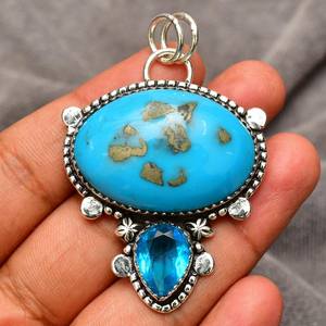 Pendentif artisanal en turquoise et argent sterling, bijou en turquoise naturelle, cadeau pour maman, collier pour femme - Product Image 2