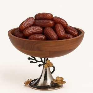 Corbeille à fruits en bois naturel de luxe avec piétement argenté et support floral doré, plateau de service en noyer de qualité supérieure, centre de table - Product Image 5