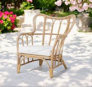 Rattan Garden <b>Chair</b> With Foam Cushion <b>Rustic</b> Outdoor Furniture Tapered Leg Comfortable Seating For Balcony Patio - Product Image 3