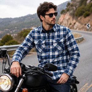 Men's Blue <b>White</b> Plaid <b>Flannel</b> Shirt Long Sleeve Casual Turn-down Collar Breathable Cotton Shirt Autumn Wear - Product Image 6