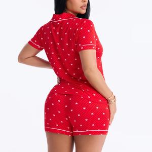 Ensemble de pyjama pour femmes de haute qualité, col en V, fermeture à cordon, manches courtes, shorts, séchage rapide, toutes saisons, 2 pièces, vêtements de maison - Product Image 2