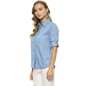 Women's Stylish Jeans Shirts <b>Top</b> Quality Organic Cotton Casual Fit Breathable Sexy Denim Shirts All Scissors Soft Denim Shirt - Product Image 3