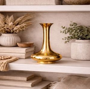 Vintage brass pedestal vase showcasing intricate engraved <b>floral</b> motifs and a classic tapered silhouette, at wholesale prices. - Product Image 2