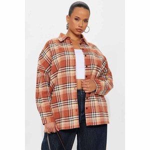 Plaid <b>Flannel</b> Long Sleeve <b>Shirt</b> <b>Women</b> Casual Autumn Oversized Checkered Button-Up Top Turn-Down Collar 100% Cotton Woven - Product Image 1