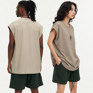 T-shirts décontractés surdimensionnés pour femmes et hommes, 270g, pur coton, respirant, séchage rapide, col rond, coupe régulière, sans manches - Product Image 2