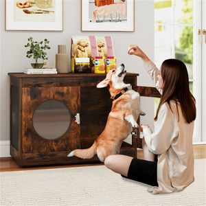 Table d'appoint rustique marron 2-en-1 pour cage à chien, capacité 88 lb, 32,5"x18,5"x23,5", style ferme, pour usage intérieur/extérieur, pour crabe ermite - Product Image 2