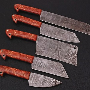 Ensemble de couteaux de chef OEM avec logo personnalisé, 5 pièces, couteaux en acier Damas, manche en résine époxy, lame droite, garantie 1 an - Product Image 3