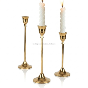 Premium 3-Piece Gold Tulip <b>Candlestick</b> Set • Slim Stem Graduated Banquet Taper Stand - Product Image 1