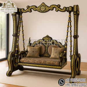 Décoration d'entrée de mariage traditionnel gujarati : élégante balançoire Ganesha en FRP, scène de mariage avec balançoire lourde en bois sculpté, Australie - Product Image 4