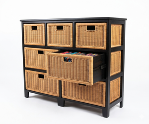 Tiroirs de commode en osier en bois avec 4 grands plus 3 petits tiroirs produit indonésien fait à la main - Product Image 5