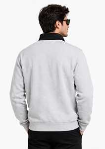 Sudadera Gris para Hombre con Cierre de Cremallera, Cuello Negro, Manga Larga, Felpa Francesa - Product Image 4