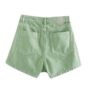 Mid <b>Waist</b> Solid Breathable Women's Casual <b>Jeans</b> Shorts Green Denim - Product Image 5
