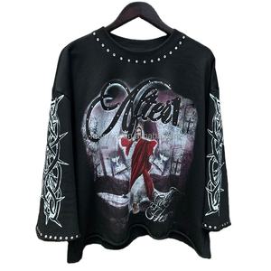 Factory Custom 100% Cotton 300gsm <b>Black</b> <b>T</b>-<b>shirt</b> Vintage Washed Oversized <b>Long</b> <b>Sleeve</b> Tee Rhinestones Graphic TShirts for Men - Product Image 1