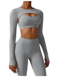Nouvel ensemble de sport pour femme, automne-hiver, 4 pièces, haut court et leggings sans coutures, manches longues, qualité supérieure - Product Image 6