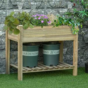 Fioriera Rialzata Classica 90x50x75 cm con Ripiano Contenitore, Vaso da Coltivazione in Legno, Letto da Giardino Elevato BA - Product Image 2
