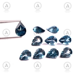 Topaze bleue de Londres, forme poire, 6*4mm, 1 pièce, certifiée, clarté VVS, 0,45ct, pierre précieuse naturelle non montée pour bijoux - Product Image 1