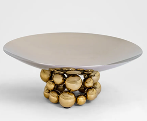 Plateau de service en verre perlé poli écologique avec base en acier inoxydable pour présentation de fruits, idéal pour les fêtes à domicile - Product Image 1