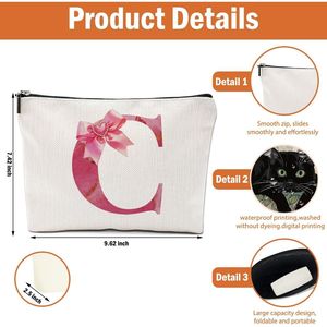 Borsa Cosmetica Personalizzata con Iniziali, Pochette Carina Stile Preppy, Organizer per Trucchi con Monogramma e Fiocco, da Viaggio per Articoli da Toeletta - Product Image 3