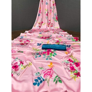 DESIGNER SOFT DEVSENA SILK DIGITAL PRINT WORK SAREE AVEC BLOUSE NON COUCHÉE ROSE - Product Image 1