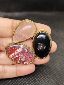 New Arrival Rose Quartz Copper Grooved Cabochon Amazing Healing Loose Gemstone for Wedding Jewelry Making Antique Copper Plated - Product Image 1