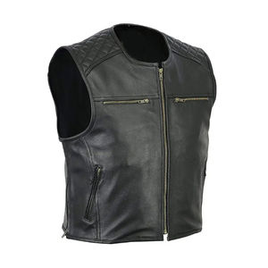 Gilet en cuir pour homme avec logo personnalisé, service OEM disponible, coupe classique, veste en cuir sans manches pour clubs, motards et usage décontracté - Product Image 6