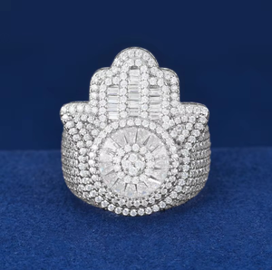 Iced Hamsa Hand <b>Ring</b> <b>Men</b> 18k Lab Grown Diamond Hip Hop Jewelry Shiny Luxury Large Statement Band Fashion - Product Image 2