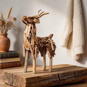 Fantastique sculpture de cerf en bois faite à la main, figurine d'animal rustique, décoration de table, ornement de salon - Product Image 5