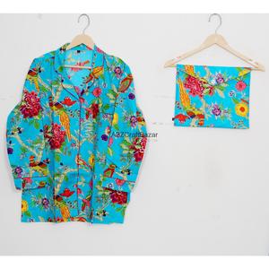 Conjunto de Pijama de Algodón 100% con Estampado Floral para Mujer, Cintura Elástica, Mangas Largas, Tela Suave y Transpirable, Uso en Varias Estaciones - Product Image 2