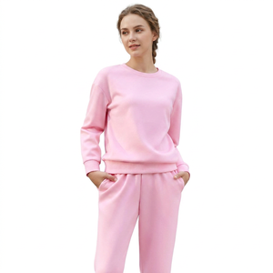 Survêtement rose pour homme en Spandex/Polyester écologique, col rond, manches longues, couleur unie, coupe classique, décontracté, pour l'hiver - Product Image 1