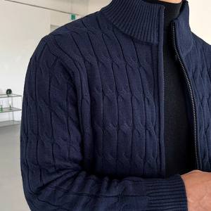 เสื้อสเวตเตอร์ไหมพรมแขนยาวสำหรับผู้ชาย แบบมีซิป คอเสื้อแบบริบ  เสื้อคาร์ดิแกนไหมพรม  เสื้อแจ็คเก็ตไหมพรม  เสื้อสเวตเตอร์ขนสัตว์สำหรับผู้ชาย - Product Image 3