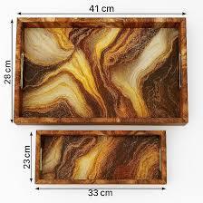 Plateau de service rectangulaire en bois et résine, design classique poli fait main, durable, motif uni, pour les occasions de mariage - Product Image 4
