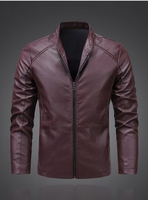TRIBON SPORTS Blouson d'hiver en cuir de vachette marron pour homme, col montant, fermeture éclair, coupe ajustée, manches classiques, couleur unie
