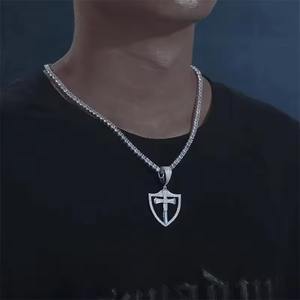 New Moissanite Men Women Hip Hop <b>Cross</b> Shield <b>Pendant</b> Necklace Fit Tennis Chain 925Sterling <b>Silver</b> Bling Necklaces Jewelry Gift - Product Image 1