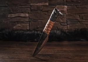 Hand Forged Boar's Head Viking Knife Leather Sheath Straight Edge Carbon <b>Steel</b> DIY OEM/ODM for Outdoor Use Raven Norse Knife - Product Image 6