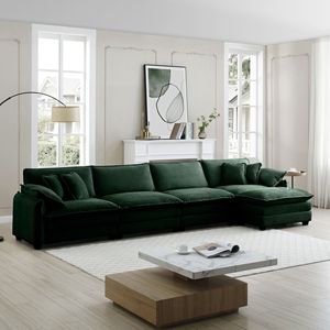 Divano Moderno a 4 Posti in Tessuto Corduroy con 1 Poggiapiedi, Comodo per Ufficio, Soggiorno o Appartamento - Product Image 3