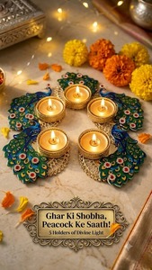 Wholesale Handcrafted Eco-Friendly Peacock Metal <b>Tealight</b> <b>Candle</b> Holders Sets Traditional Indian Festival Diwali Diya Decor Bulk - Product Image 1