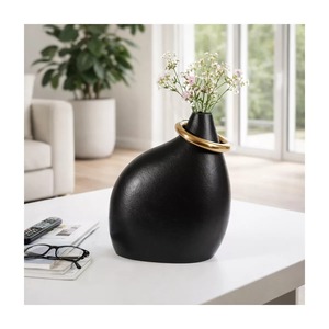 Vase de table moderne en métal noir Halo Bloom 14H, décoration artisanale - Product Image 5