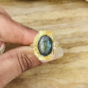 New Arrival Flower Shape <b>Ring</b> Labradorite Gold Plated Brass <b>Ring</b> Vintage Statement Floral <b>Ring</b> Ethnic <b>Chunky</b> Wholesale <b>Ring</b> - Product Image 6