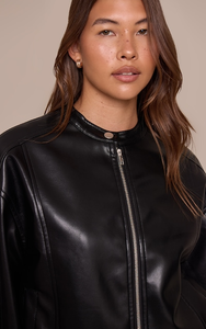 Veste en cuir pour femme avec fermeture éclair, poches, style décontracté, ample, respirante, tricotée, unie, teinte unie - Product Image 3