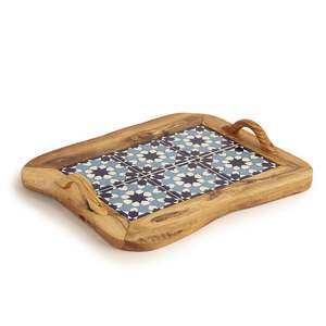 Plateau Art Déco en Bois Fait Main pour Servir des Snacks, des Boissons, du Thé, du Café – Idéal pour la Maison, l'Hôtel, le Restaurant, la Table à Manger, la Décoration de Mariage et de Diwali - Product Image 1