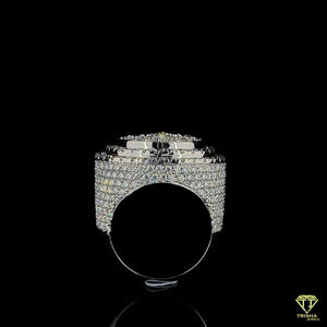 Lab Grown Diamond Round Cluster Signet <b>Ring</b> Iced Out Hip Hop Statement <b>Ring</b> Luxury Men's Baguette Halo <b>Cocktail</b> <b>Ring</b> - Product Image 3