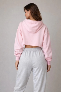 Sudadera con capucha para mujer, con logo bordado, estilo crop, personalizada con lentejuelas y estampado de puntos, mezcla de forro polar, jersey casual, fabricante OEM - Product Image 2