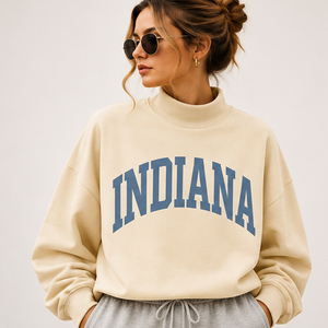 Indiana Women Oversized <b>Turtleneck</b> Sweatshirt Cotton Letter Print Autumn Wear Regular Fit Causal Wear Mock Neck <b>Jumper</b> - Product Image 1
