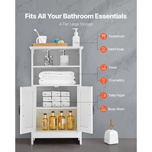 Mobiletto da Bagno Moderno a 4 Ripiani in Legno con 2 Ante e Ripiano Regolabile, Arredamento Moderno per Bagno - Product Image 2