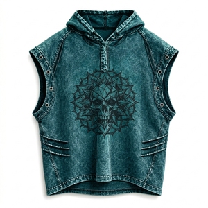 Débardeur à capuche personnalisé pour homme, style streetwear décontracté, imprimé graphique gothique, effet vieilli, pour l'été et les activités de plein air - Product Image 2