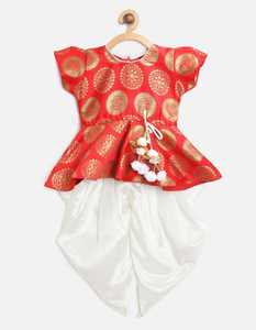 Top Ventes Bas quantité minimale de commande Enfants Ethnique Filles Festive Party Dhoti Kurta Ensemble Filles Jackard Soie Dhoti Pantalon et Top Ensemble dans toutes les couleurs - Product Image 3