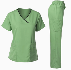 Unisex High Medical Woven Cotton Spandex <b>Scrubs</b> <b>Set</b> with Needle Detection 2-Piece Hospital Top & Trouser Suit for Men Women - Product Image 1