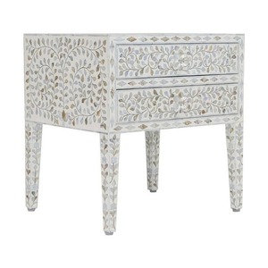 Table d'appoint de haute qualité à motif floral en nacre avec tiroir, table de chevet faite à la main, table d'appoint pour salon, décoration intérieure - Product Image 3