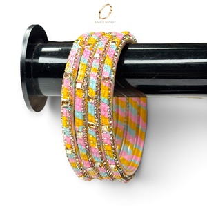 Bracelets en verre kashmiri multicolores fantaisie pour femmes, design en cristal, pour mariage, festival, bijoux indiens - Product Image 2